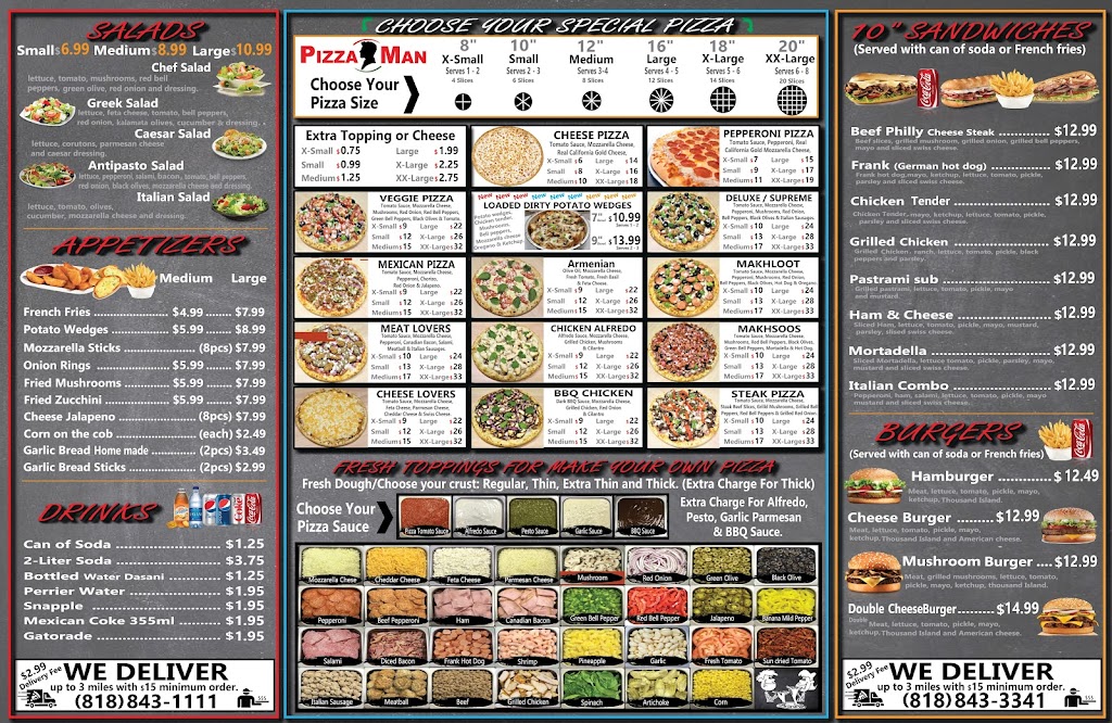 Pizza Man | meal delivery | 334 S Glenoaks Blvd, Burbank, CA 91502, USA | 8188431111 OR +1 818-843-1111