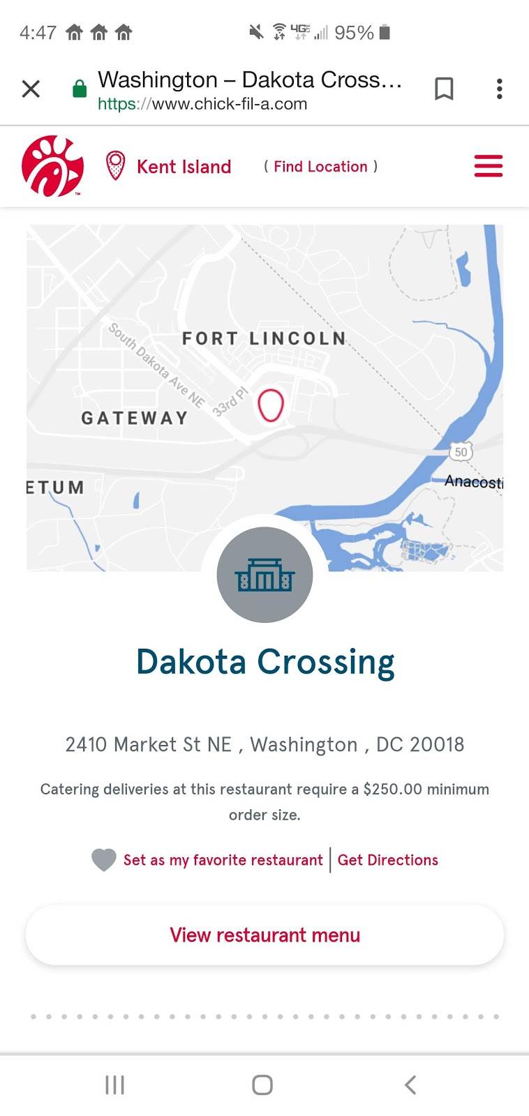 Chick-fil-A | restaurant | 2410 Market St NE, Washington, DC 20018, USA | 2028320528 OR +1 202-832-0528