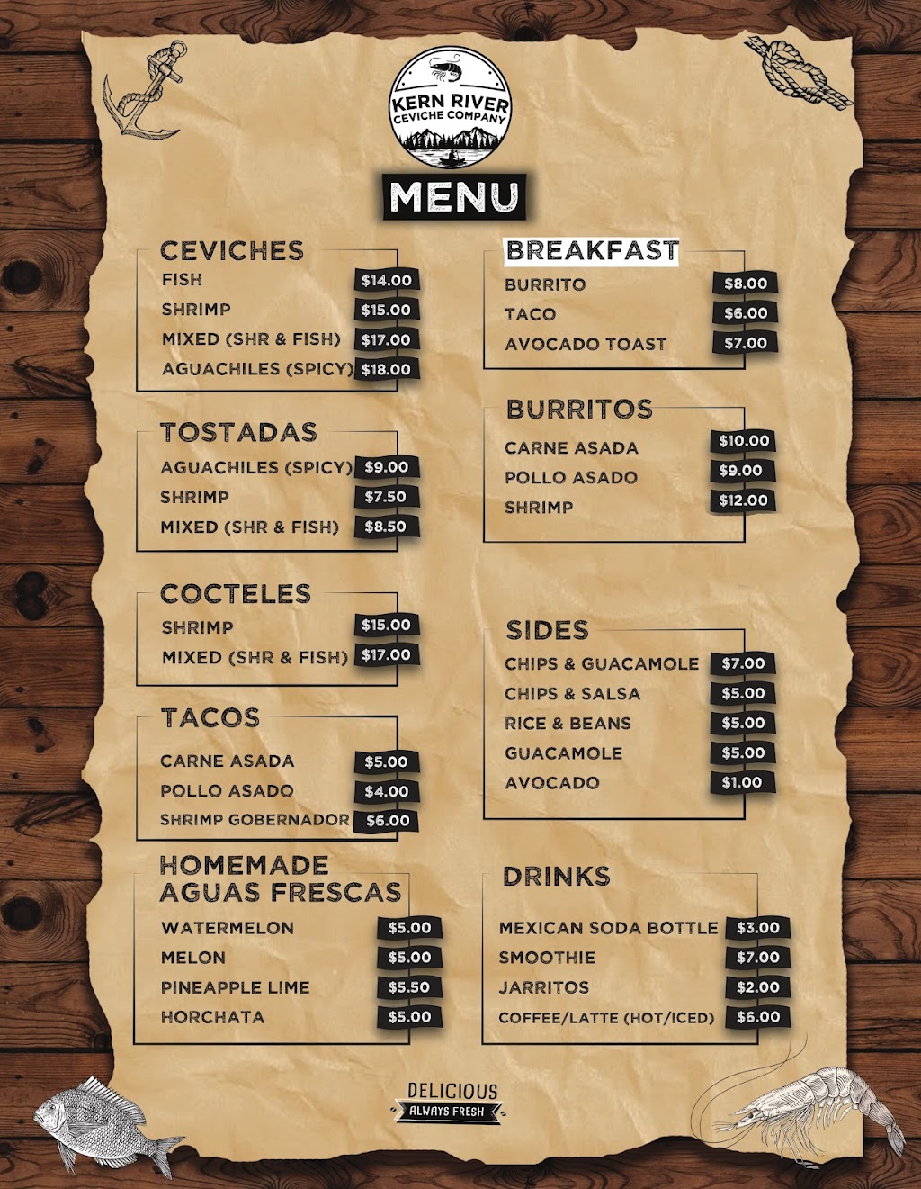 Kern River Ceviche Company | restaurant | 36 CA-155, Lake Isabella, CA 93240, USA | 7602781854 OR +1 760-278-1854