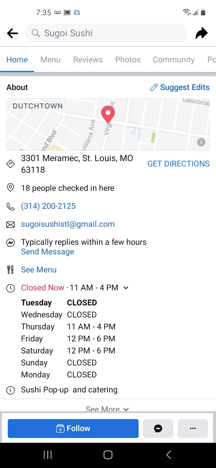 Sugoi Sushi | restaurant | 3301 Meramec St, St. Louis, MO 63118, USA | 3142002125 OR +1 314-200-2125
