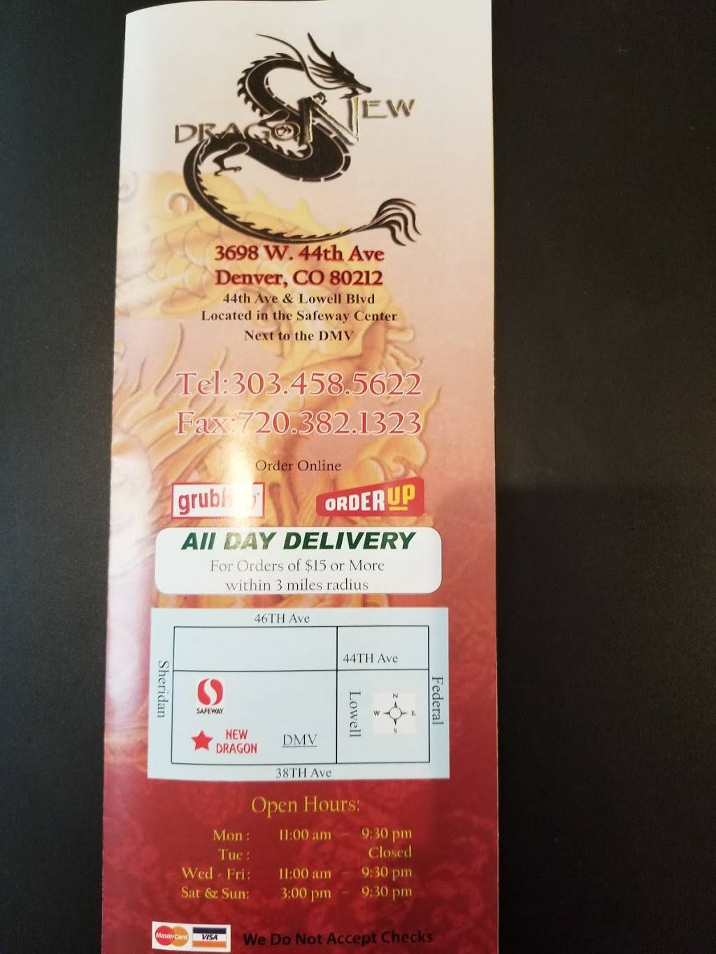 New Dragon | restaurant | 3698 W 44th Ave, Denver, CO 80211, USA | 3034585622 OR +1 303-458-5622