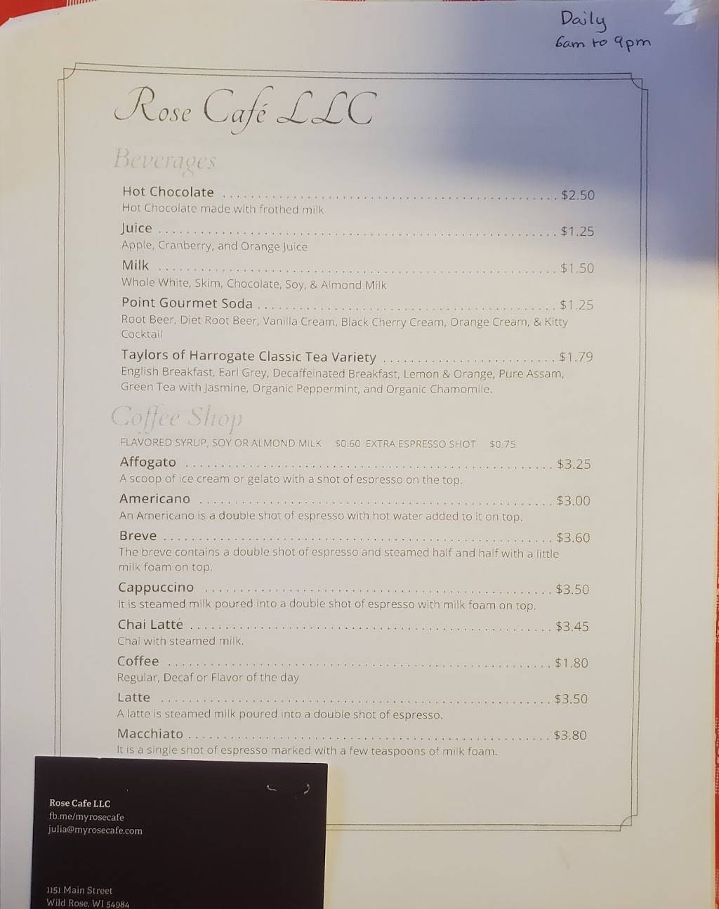 Rose Cafe | restaurant | Wild Rose, WI 54984, USA | 9202405699 OR +1 920-240-5699