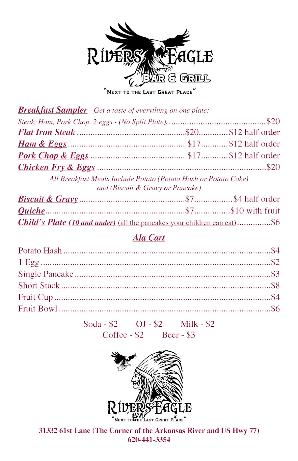 Rivers Eagle Bar & Grill | restaurant | 31332 61st Ln South, Arkansas City, KS 67005, USA | 6204413354 OR +1 620-441-3354