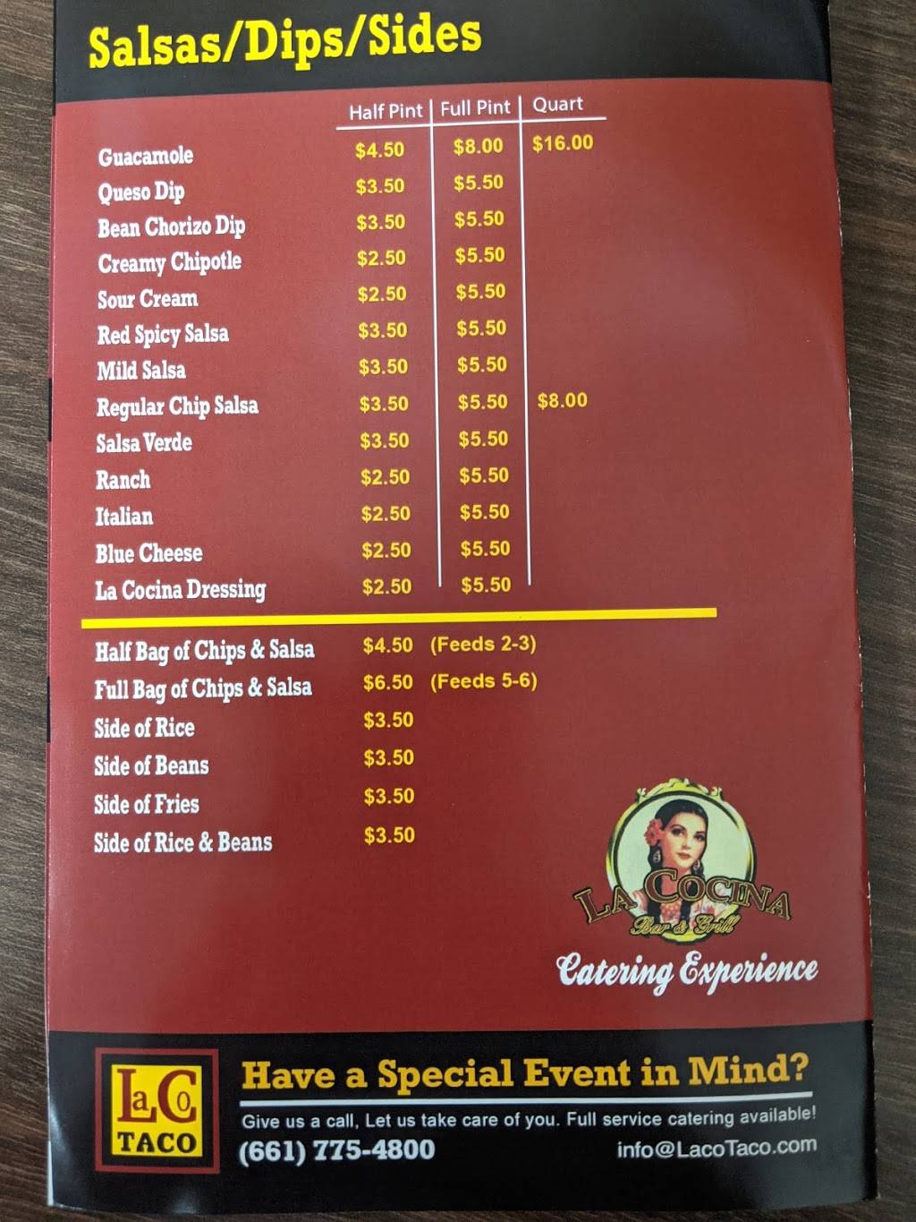 Laco Taco | restaurant | 28910 Ave Penn, Valencia, CA 91355, USA | 6617754800 OR +1 661-775-4800