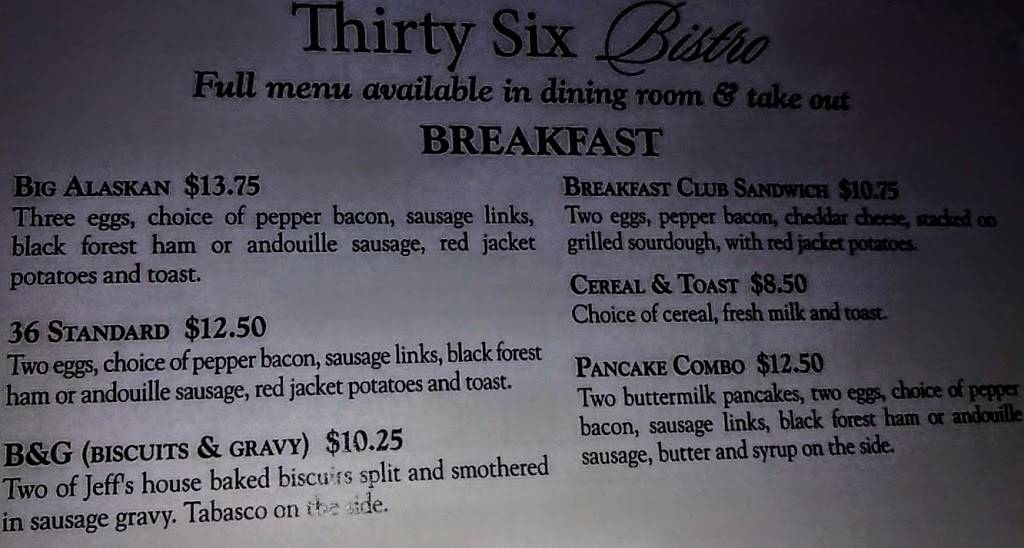 Thirty Six Bistro | restaurant | 1000 E 36th Ave, Anchorage, AK 99508, USA | 9072225152 OR +1 907-222-5152