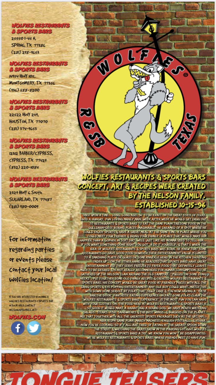 Wolfies Restaurants & Sports Bars | restaurant | 2329 Hwy 6, Sugar Land, TX 77478, USA | 2819800009 OR +1 281-980-0009