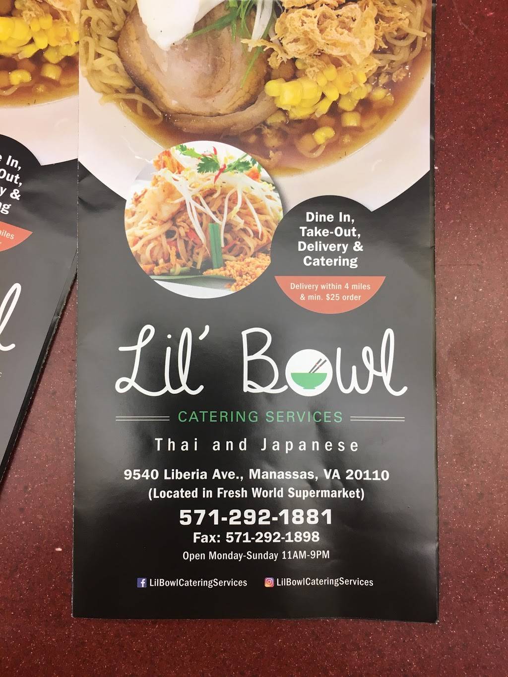 Lil Bowl Thai | restaurant | 1719, 9540 Liberia Ave, Manassas, VA 20110, USA | 5712921881 OR +1 571-292-1881