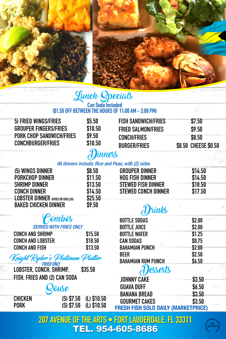 Knight Ryders Taste Of Bahamas Inc. | restaurant | 4409 SW 18th St, Hollywood, FL 33023, USA | 9546058686 OR +1 954-605-8686