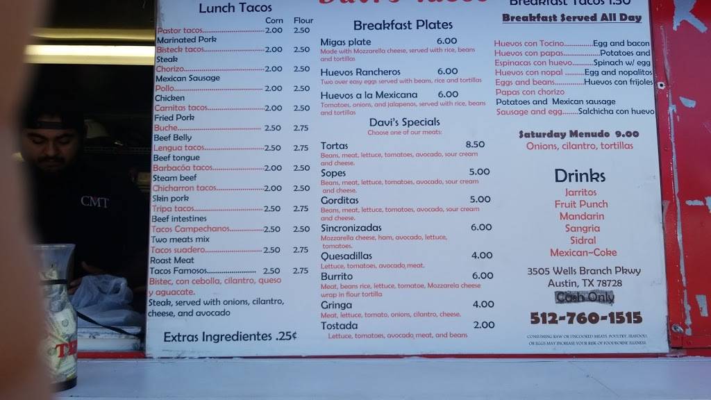 Davis Tacos | restaurant | Austin, TX 78727, USA | 5127601515 OR +1 512-760-1515