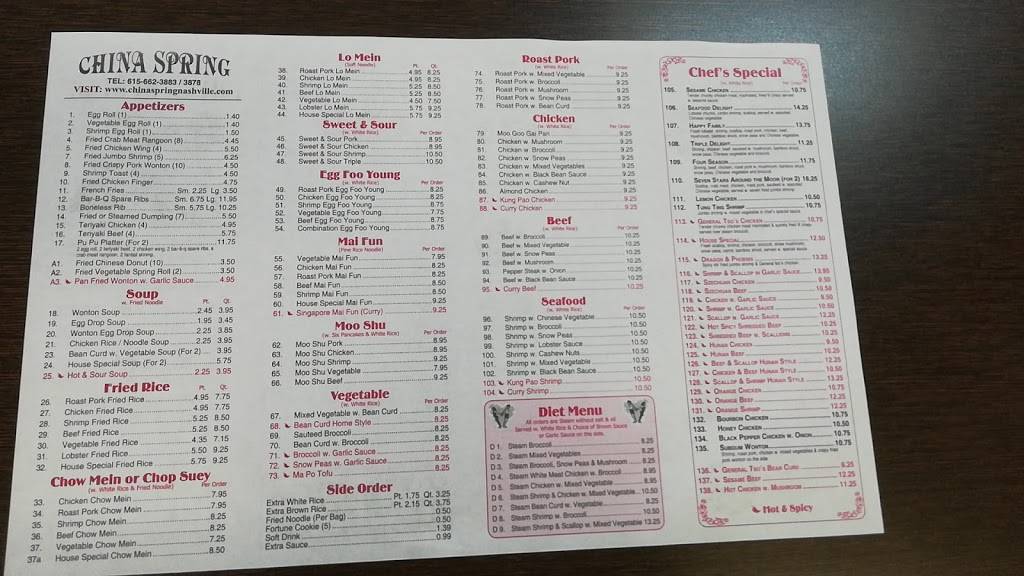 China Spring | restaurant | 8165 TN-100, Nashville, TN 37221, USA | 6156623883 OR +1 615-662-3883