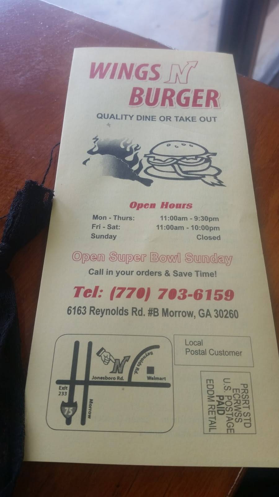 Wings N Burger | restaurant | 6163 Reynolds Rd, Morrow, GA 30260, USA | 7707036159 OR +1 770-703-6159