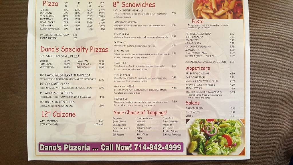Danos Pizzeria | restaurant | 16505 Magnolia St, Westminster, CA 92683, USA | 7148424999 OR +1 714-842-4999