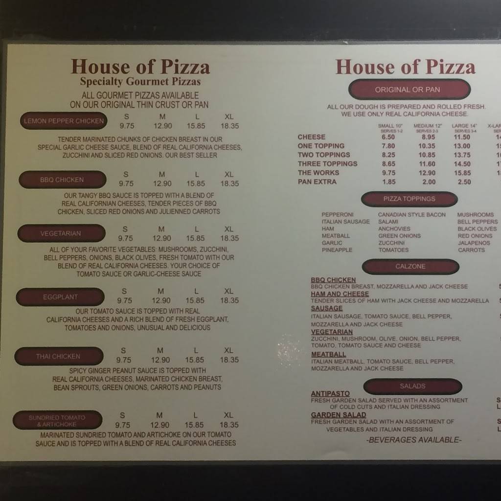 House of Pizza | restaurant | 8107 Camino del Sol, La Jolla, CA 92037, USA | 8585510125 OR +1 858-551-0125