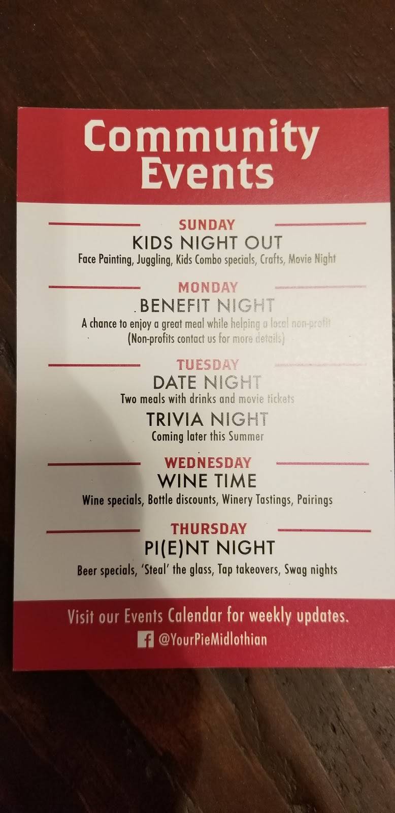 Your Pie | restaurant | 15720 WC Main St, Midlothian, VA 23113, USA | 8044642382 OR +1 804-464-2382