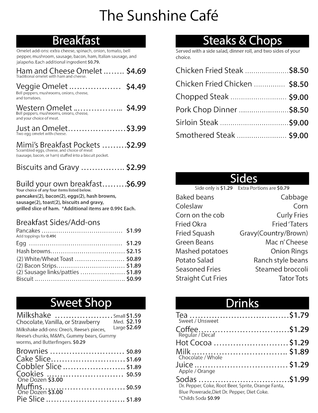 The Sunshine café | restaurant | 10934 TX-24, Paris, TX 75462, USA | 9037372949 OR +1 903-737-2949