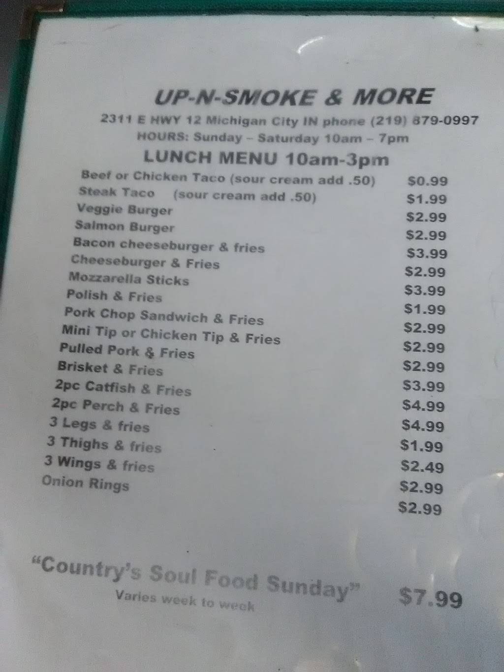Up N Smoke Rib Shack | restaurant | 2311 US-12, Michigan City, IN 46360, USA | 2198790997 OR +1 219-879-0997