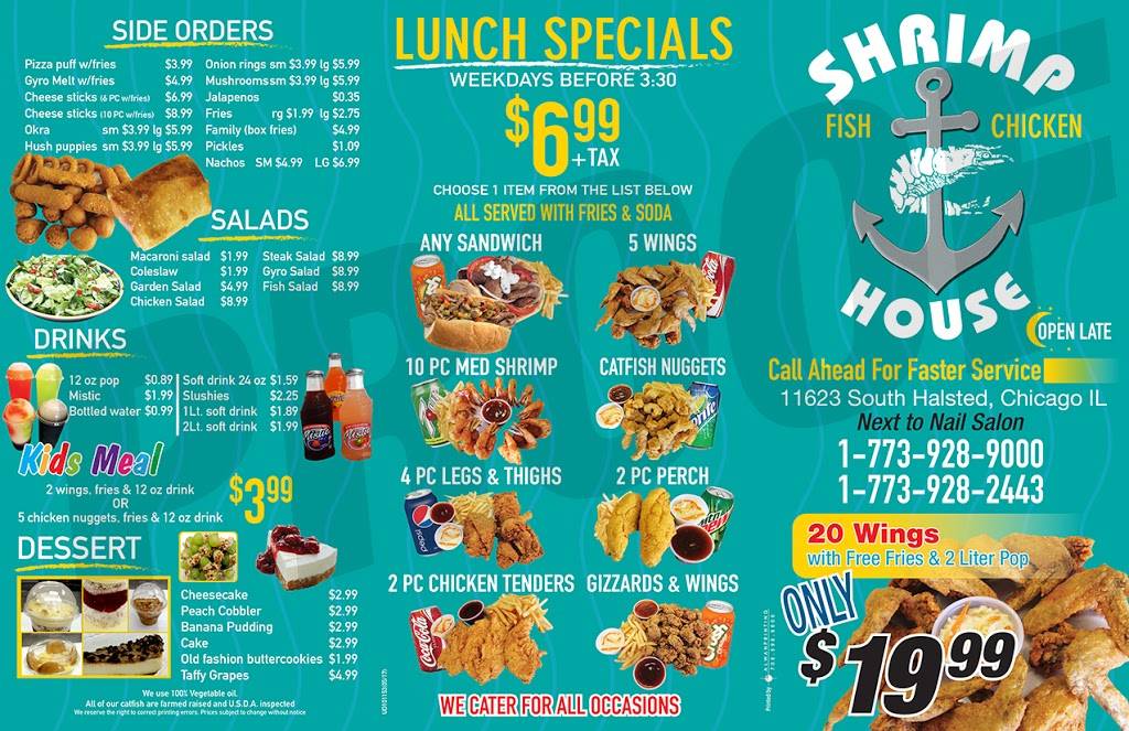 Shrimp House Fish & Chicken | restaurant | 11623 S Halsted St, Chicago, IL 60628, USA | 7739289000 OR +1 773-928-9000