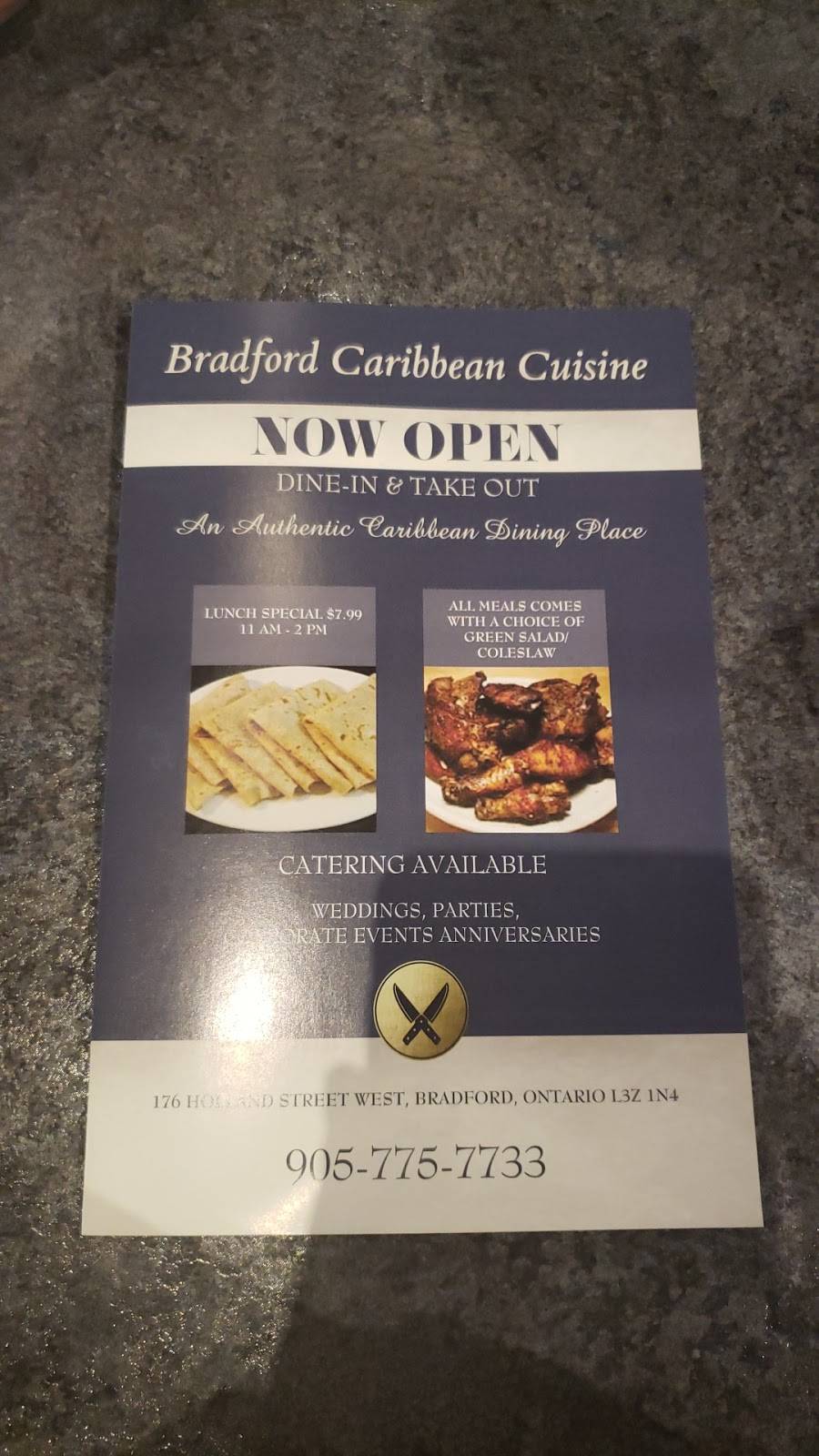 Bradford Caribbean Cuisine | restaurant | 176 Holland St W, Bradford, ON L3Z 1H7, Canada | 9057757733 OR +1 905-775-7733