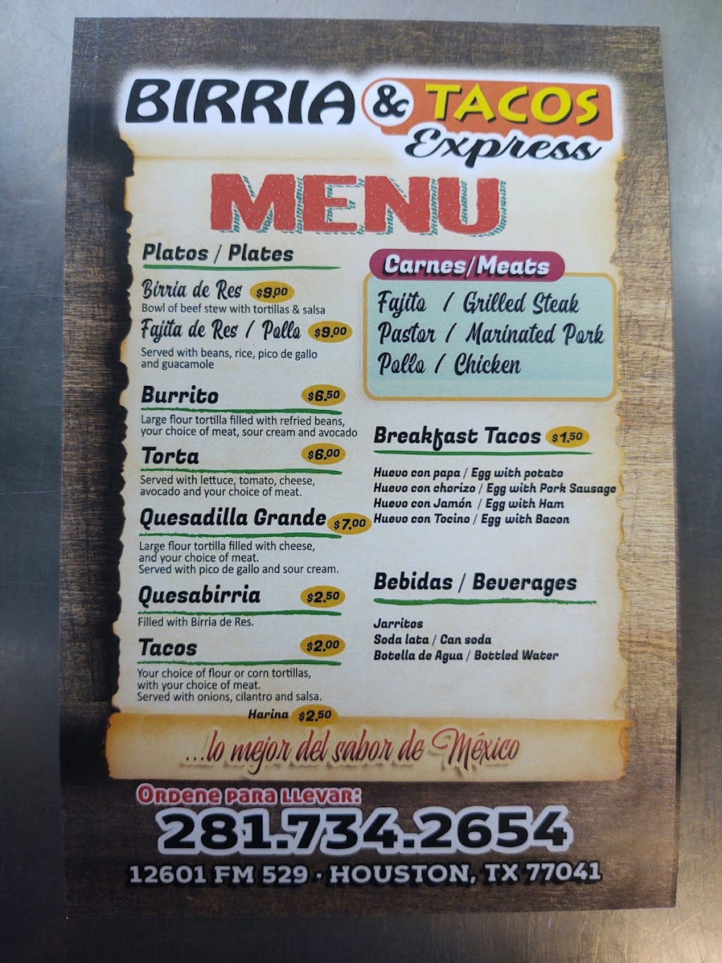 Birria & Tacos Express | restaurant | 12601 Farm to Market Rd 529, Houston, TX 77041, USA | 2817342654 OR +1 281-734-2654