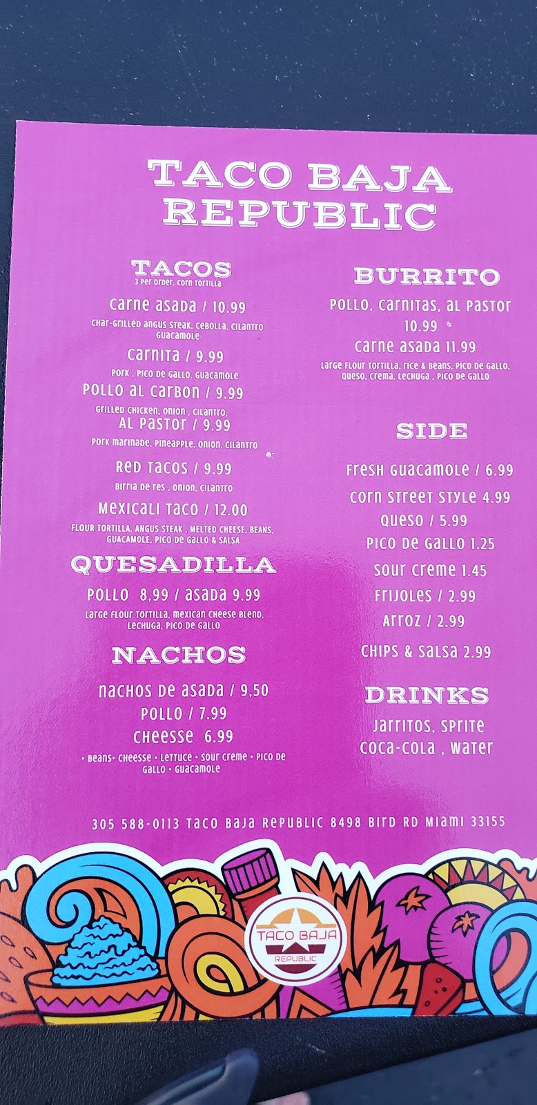 TACO BAJA REPUBLIC | restaurant | 8498 Bird Rd, Miami, FL 33155, USA | 3055880113 OR +1 305-588-0113