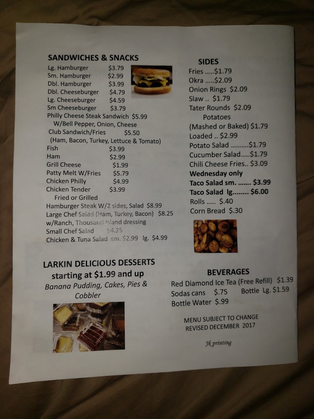 Larkins Restaurant & Deli | restaurant | 1104 4th Ave, York, AL 36925, USA | 2053929988 OR +1 205-392-9988