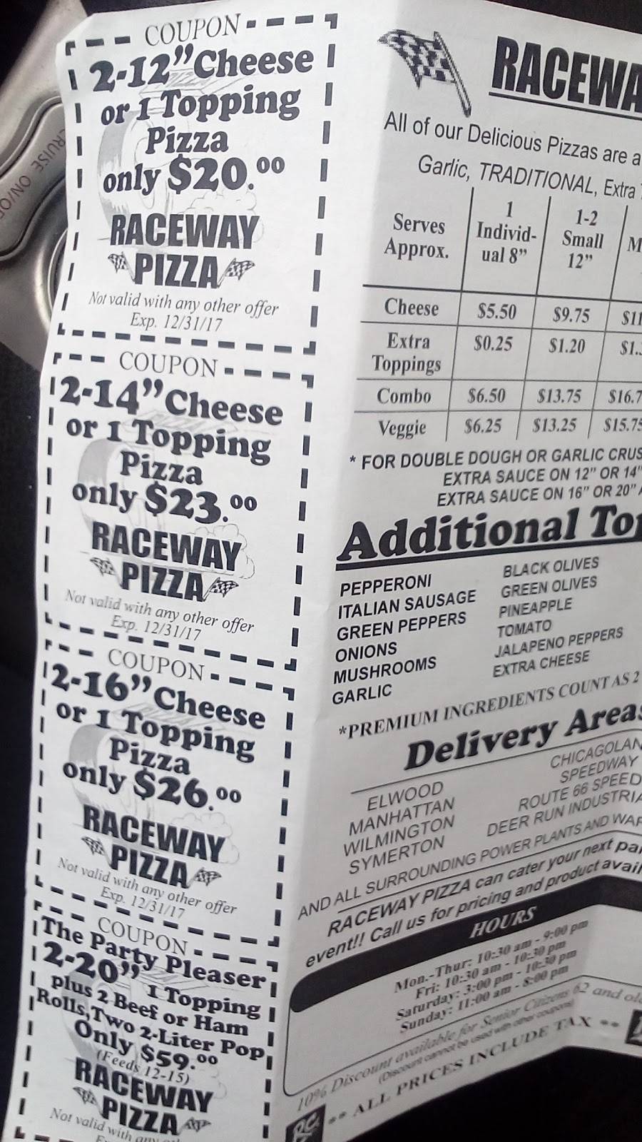 Raceway Pizza & More | meal takeaway | 109 E Gardner St, Elwood, IL 60421, USA | 8154236250 OR +1 815-423-6250