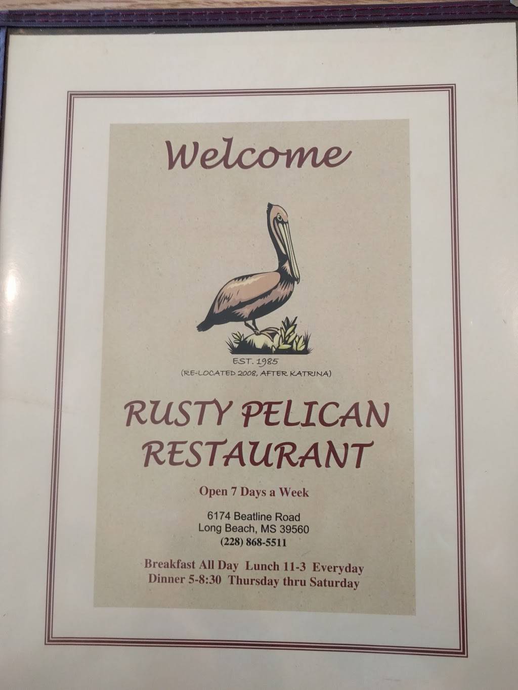 Rusty Pelican | cafe | 6174 Beatline Rd, Long Beach, MS 39560, USA | 2288685511 OR +1 228-868-5511