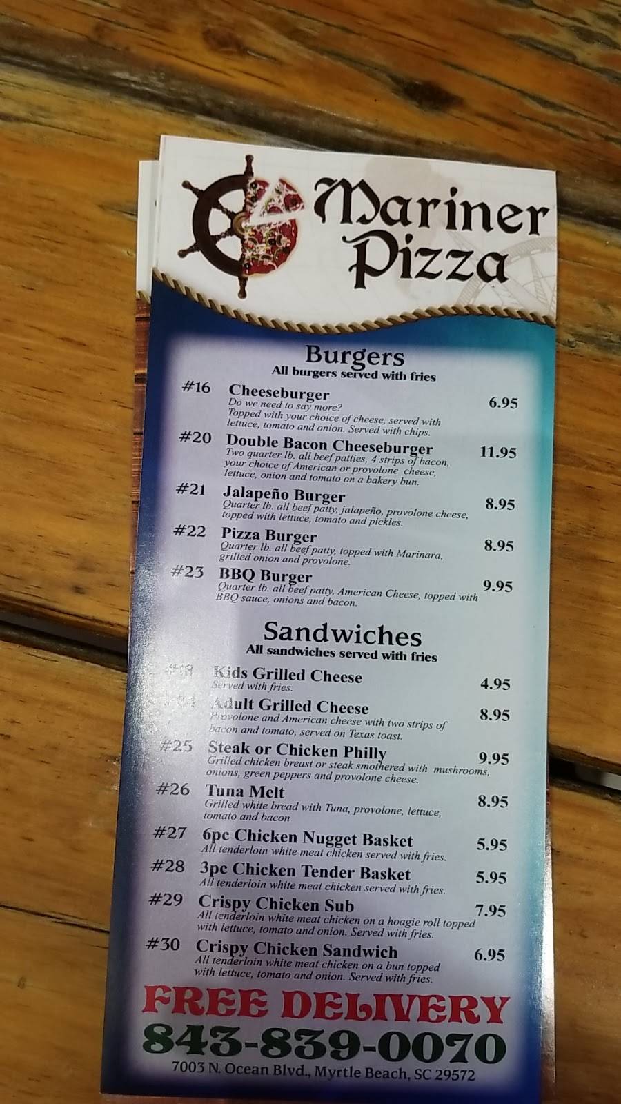 Mariner Pizza | restaurant | 7003 Ocean Blvd, Myrtle Beach, SC 29572, USA | 8438390070 OR +1 843-839-0070