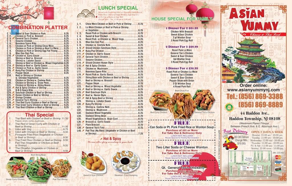 Asian Yummy | restaurant | 44 Haddon Ave, Haddon Township, NJ 08108, USA | 8568693388 OR +1 856-869-3388