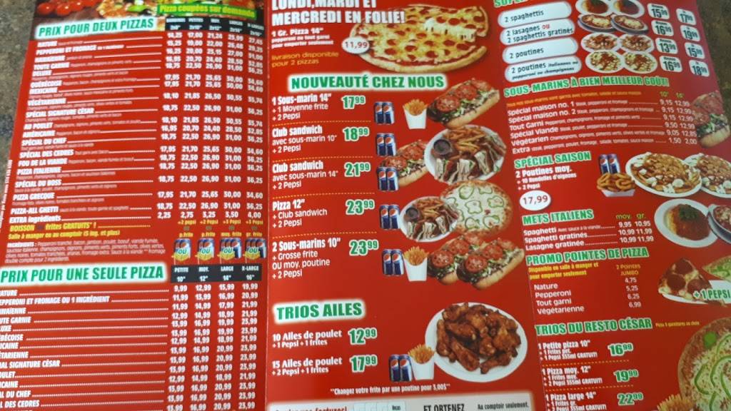 PIZZA CÉSAR | restaurant | 200 Chemin Saint-Féréol, Les Cèdres, QC J7T 1J3, Canada | 4504522727 OR +1 450-452-2727