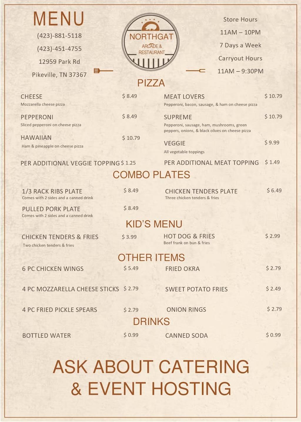 Northgate Arcade and Restaurant | restaurant | 12959 Park Rd, Pikeville, TN 37367, USA | 4238815118 OR +1 423-881-5118