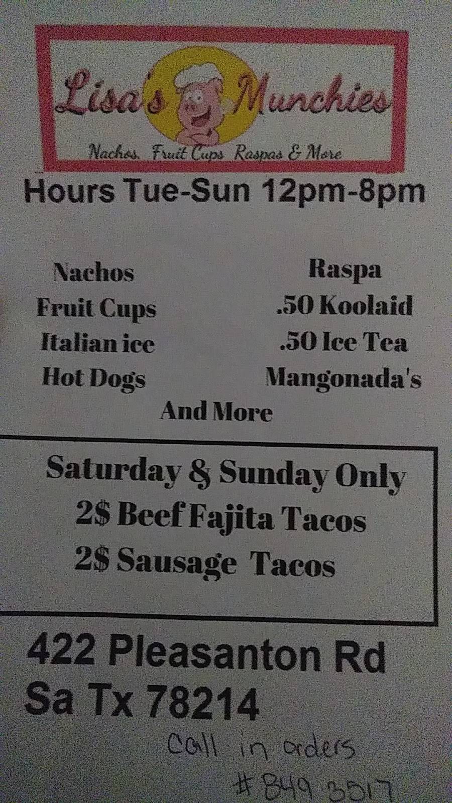 Lisas Munchies, Fruit Cups & More | meal takeaway | 422 Pleasanton Rd, San Antonio, TX 78214, USA | 2108493517 OR +1 210-849-3517