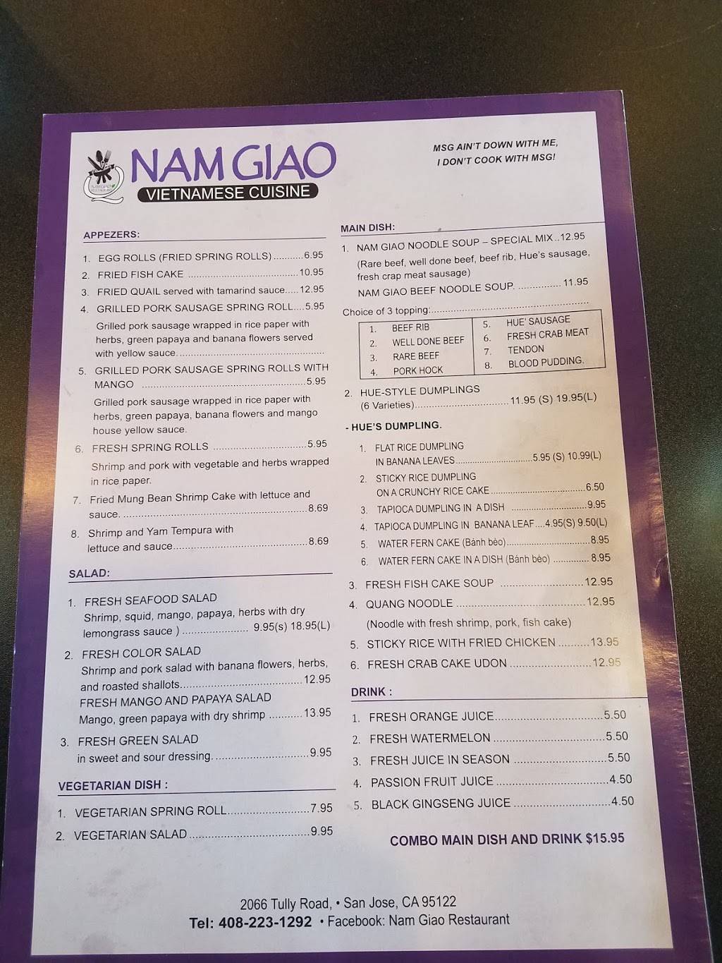 Nam Giao Restaurant | restaurant | 2066 Tully Rd, San Jose, CA 95122, USA | 4082231292 OR +1 408-223-1292