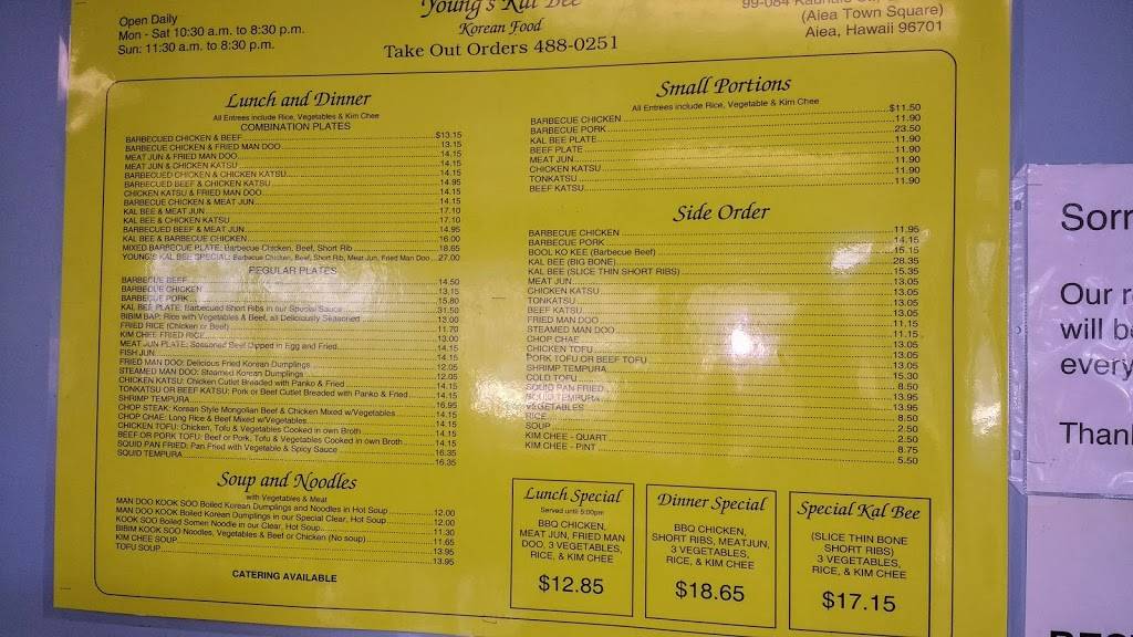 Youngs Kal bee | restaurant | 99-084 Kauhale St # A2, Aiea, HI 96701, USA | 8084880251 OR +1 808-488-0251