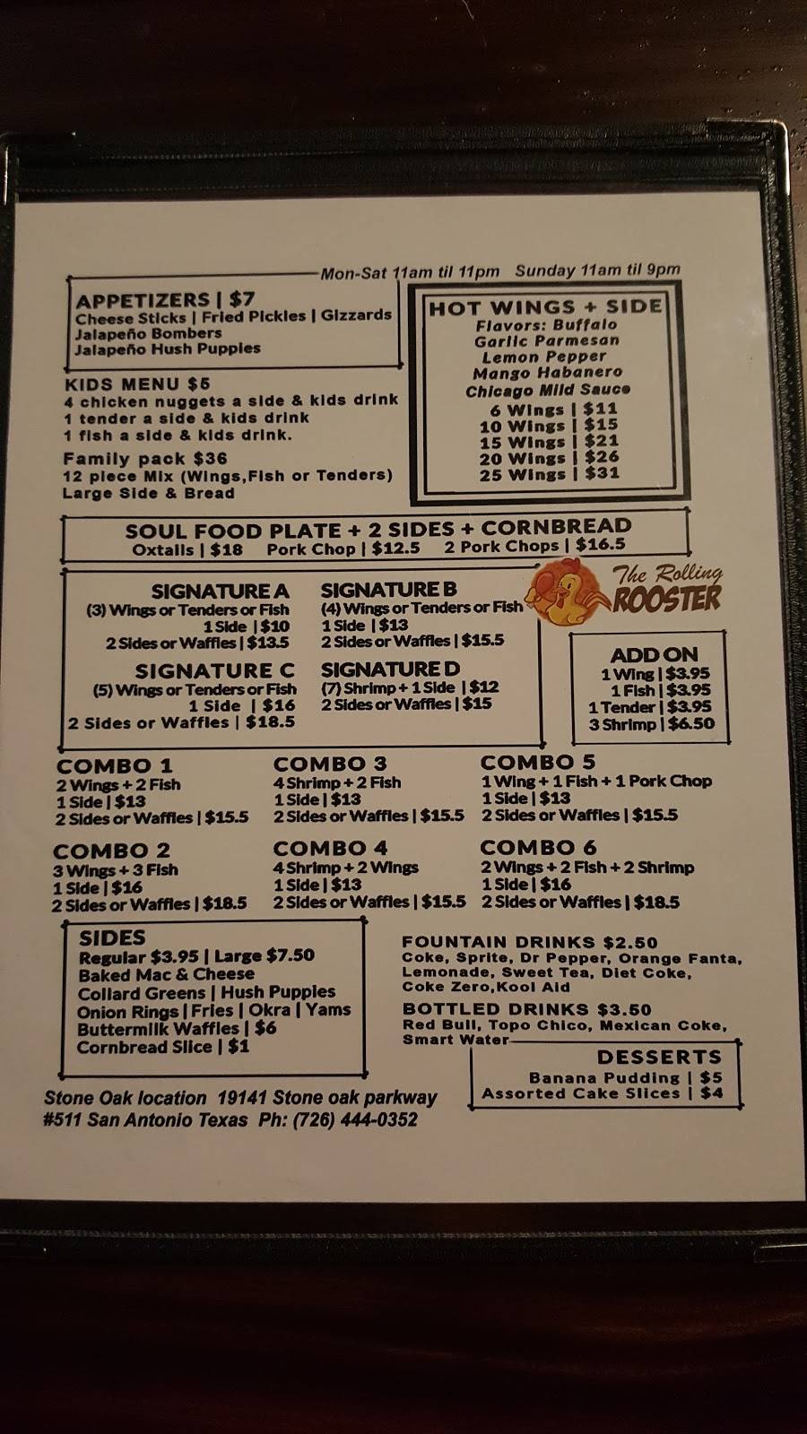 The Rolling Rooster | restaurant | 19141 Stone Oak Pkwy, San Antonio, TX 78258, USA | 7264440352 OR +1 726-444-0352