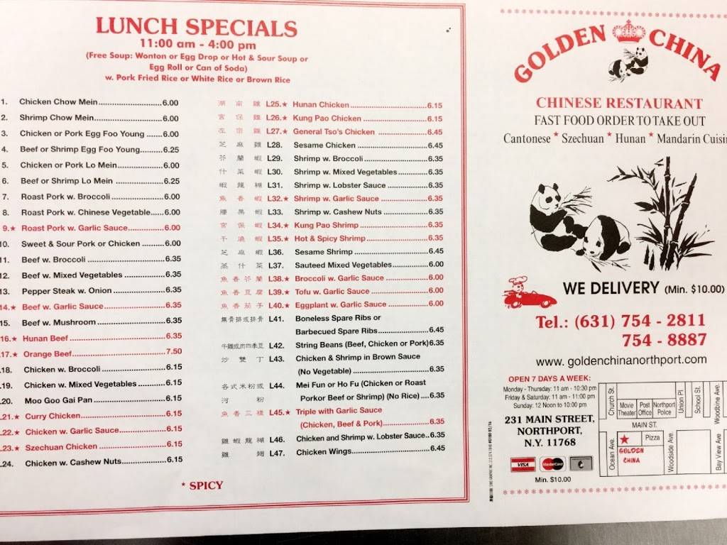 Golden China | restaurant | 231 Main St, Northport, NY 11768, USA | 6317542811 OR +1 631-754-2811