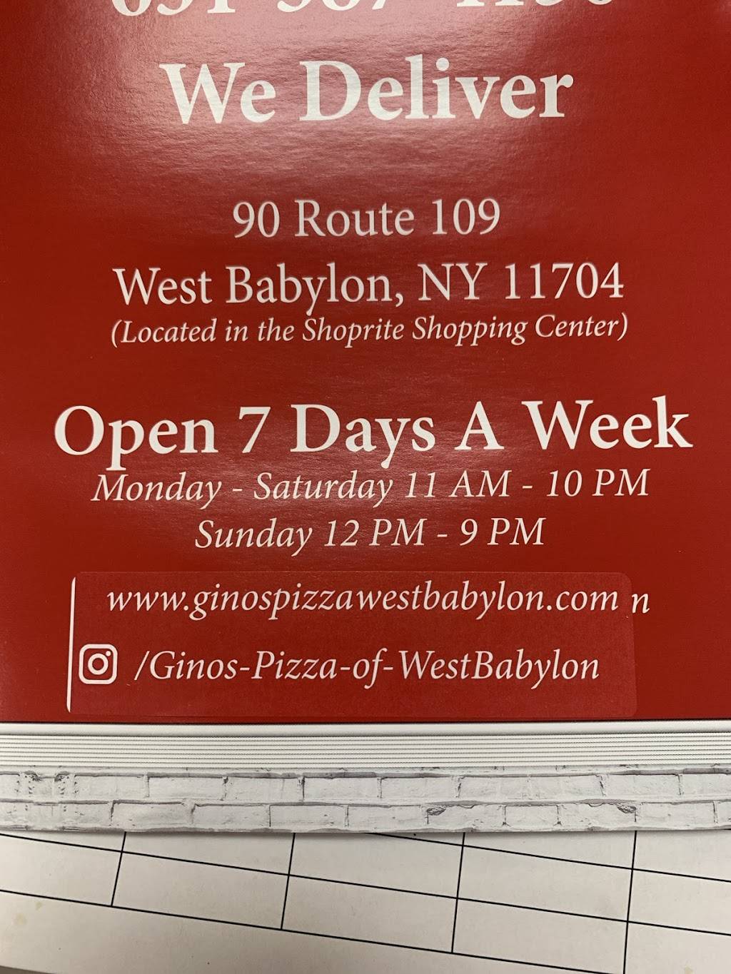 Ginos Pizza of West Babylon | restaurant | 90 NY-109, West Babylon, NY 11704, USA | 6315874150 OR +1 631-587-4150