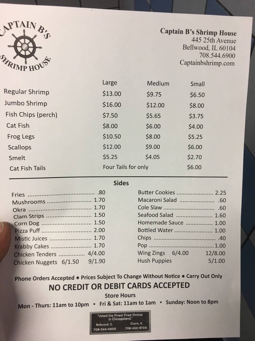 Captain Bs Shrimp House II | restaurant | 445 25th Ave, Bellwood, IL 60104, USA | 7085446900 OR +1 708-544-6900