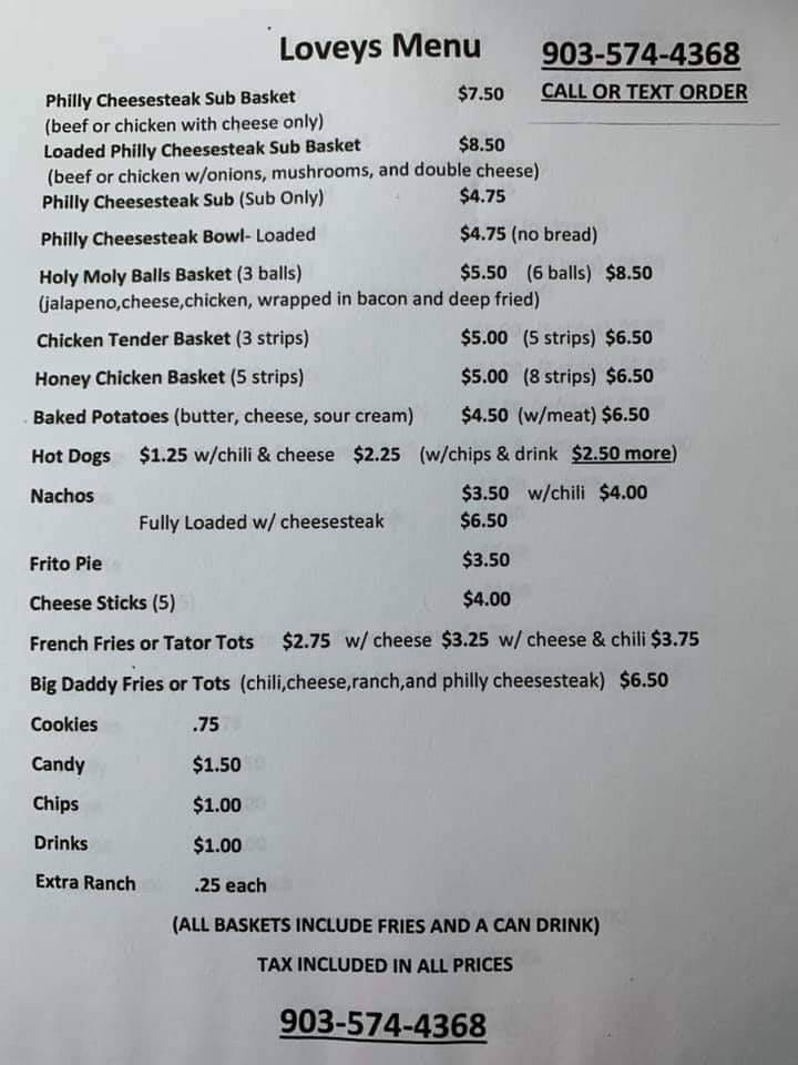 Loveys Food Truck | restaurant | 201 E Henderson St, Overton, TX 75684, USA | 9035744368 OR +1 903-574-4368