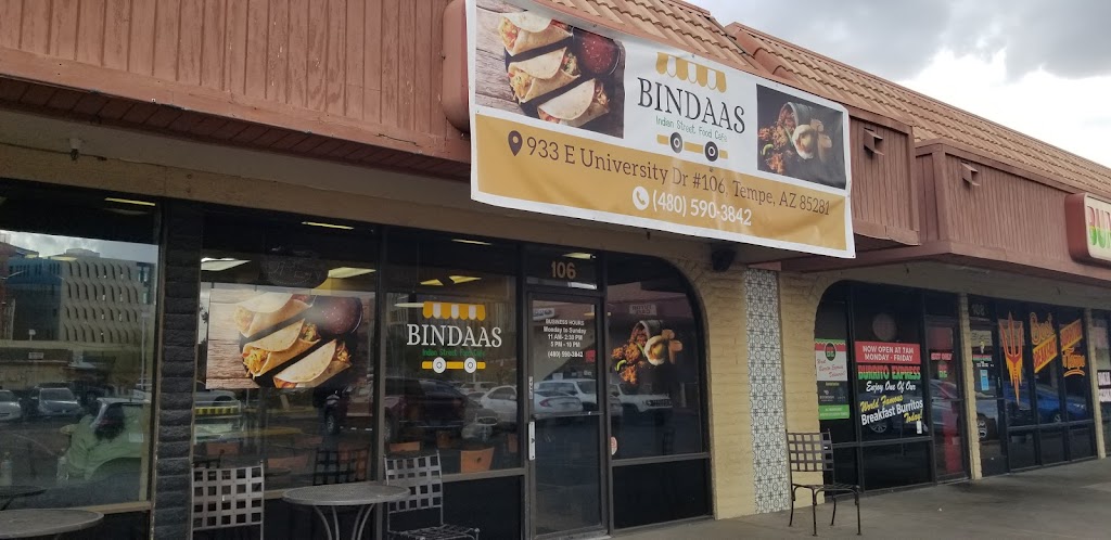 Bindaas Indian Street Food Cafe | restaurant | 933 E University Dr #106, Tempe, AZ 85281, USA | 4805903842 OR +1 480-590-3842