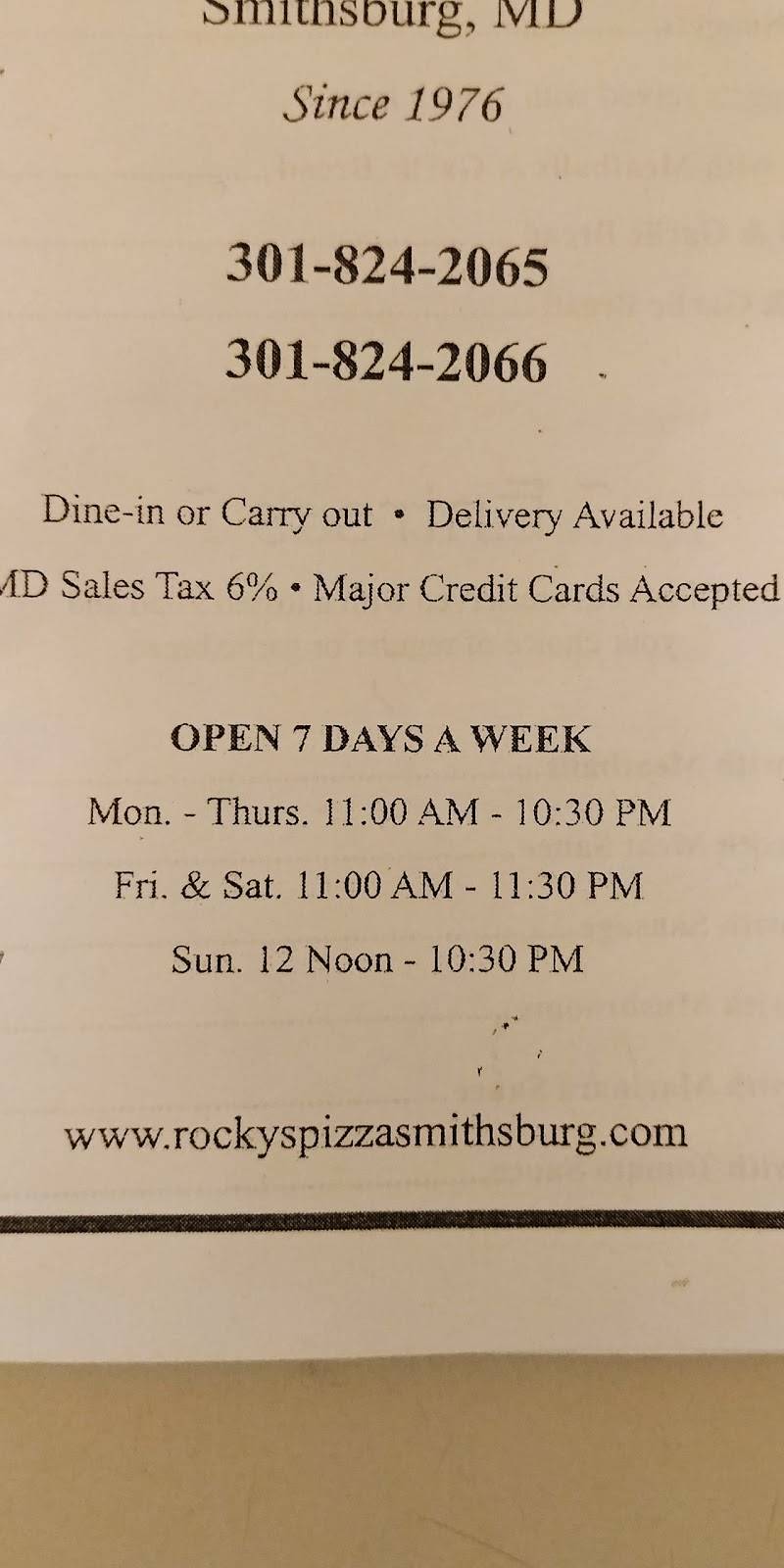 Rockys New York Pizza And Italian Restaurant | restaurant | 22032 Jefferson Blvd, Smithsburg, MD 21783, USA | 3018242065 OR +1 301-824-2065