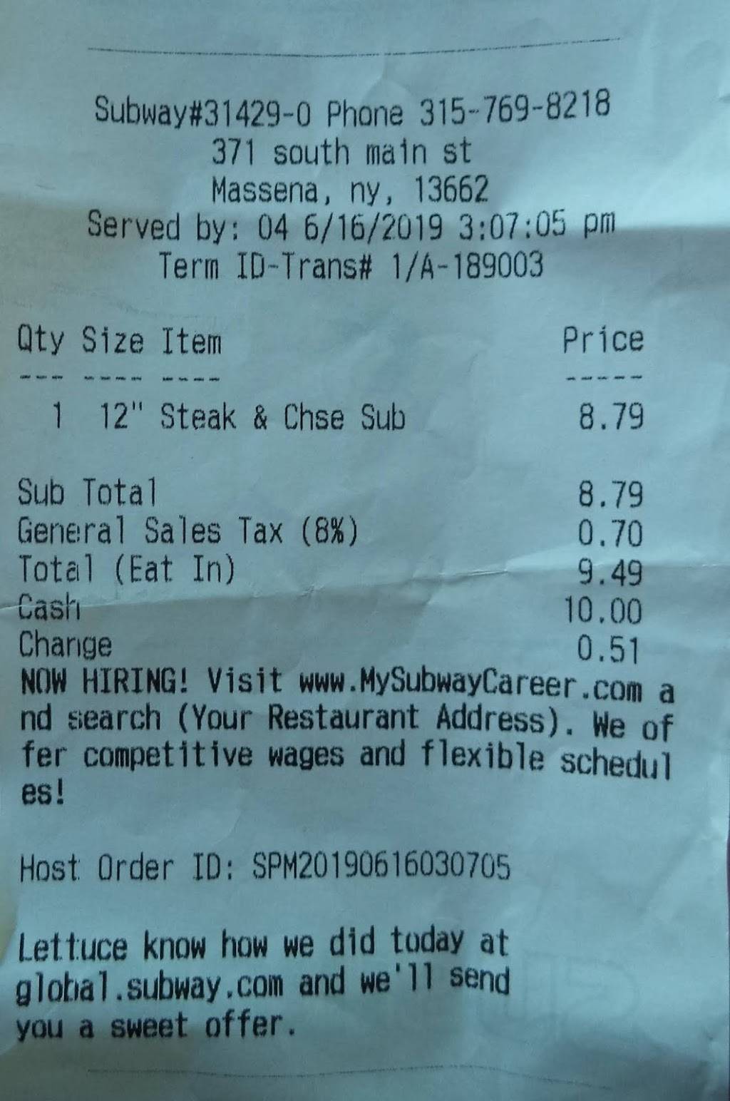 Subway Restaurants | restaurant | 371 S Main St, Massena, NY 13662, USA | 3157698218 OR +1 315-769-8218