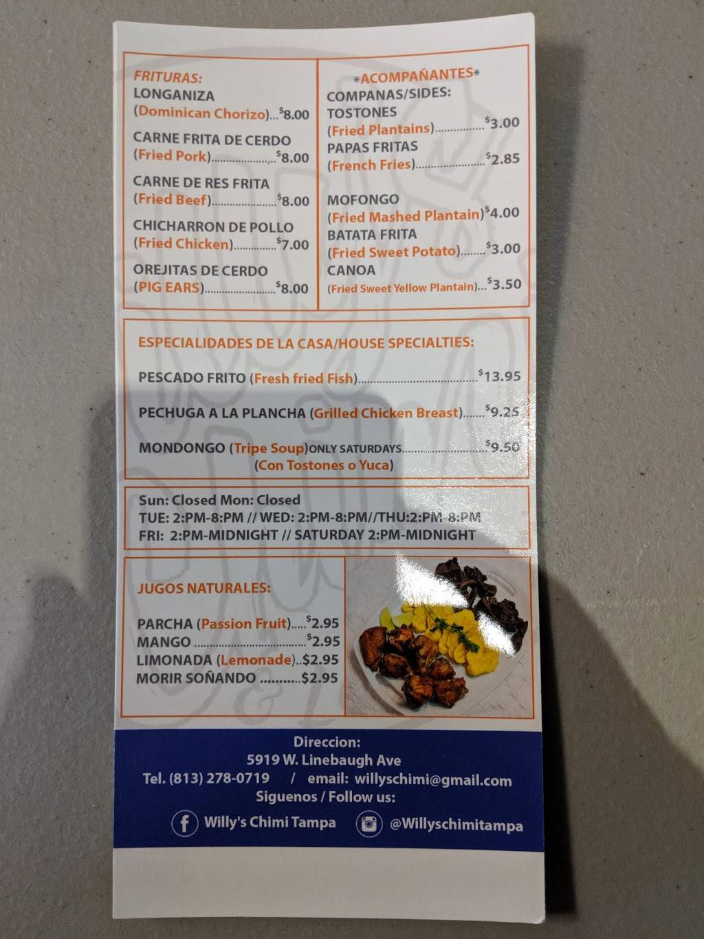 Willys Chimis | restaurant | 5919 W Linebaugh Ave, Tampa, FL 33624, USA | 8132780719 OR +1 813-278-0719