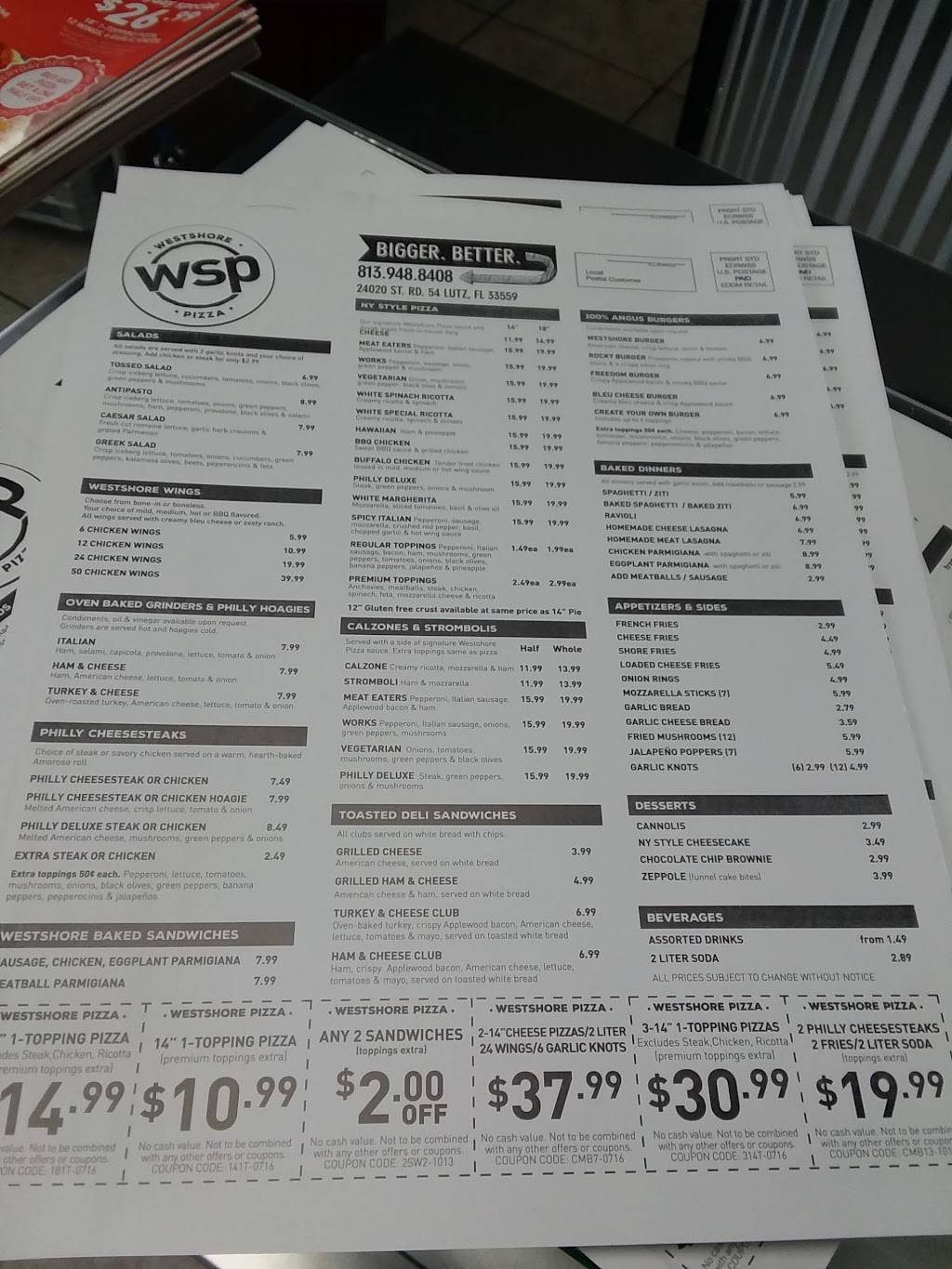 Westshore Pizza | restaurant | 24020 FL-54, Lutz, FL 33559, USA | 8139488408 OR +1 813-948-8408