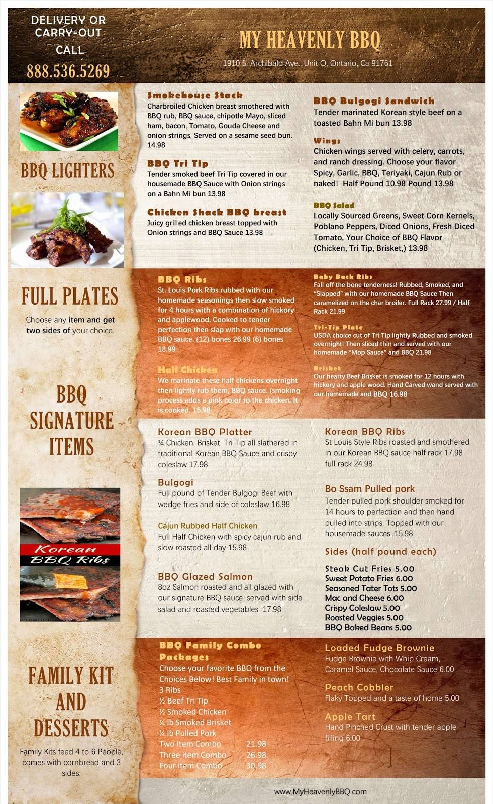 My Heavenly BBQ | restaurant | 1910 S Archibald Ave Unit O, Ontario, CA 91761, USA | 88853652693 OR +1 888-536-5269 ext. 3