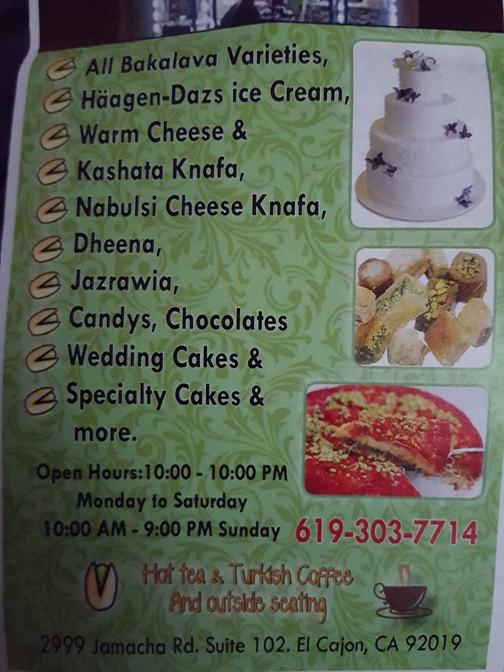 Pistachios Delights Pastries | restaurant | 2999 Jamacha Road Suite 102, El Cajon, CA 92019, USA | 6193037714 OR +1 619-303-7714