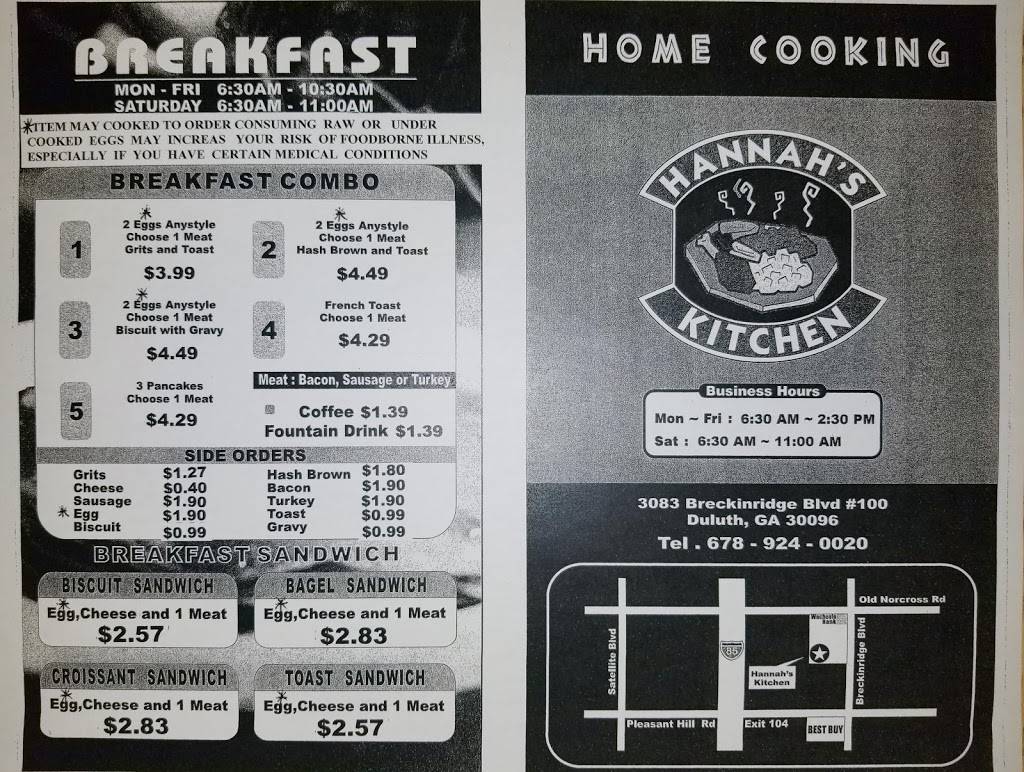 Hannahs Kitchen | restaurant | 3083 Breckinridge Blvd #100, Duluth, GA 30096, USA | 6789240020 OR +1 678-924-0020