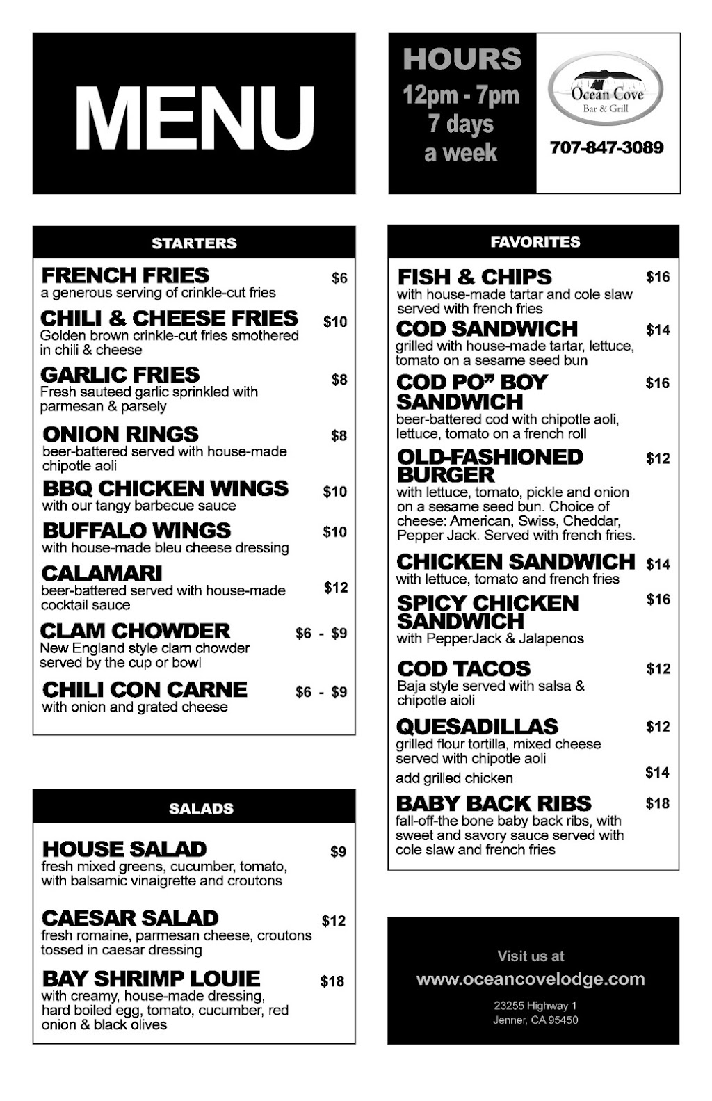 Ocean Cove Lodge | restaurant | 23255 Coast Hwy, Jenner, CA 95450, USA | 7078473158 OR +1 707-847-3158