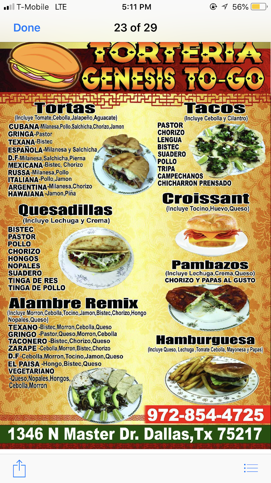 Torteria Génesis To Go | restaurant | 1346 N Masters Dr, Dallas, TX 75217, USA | 9728544725 OR +1 972-854-4725