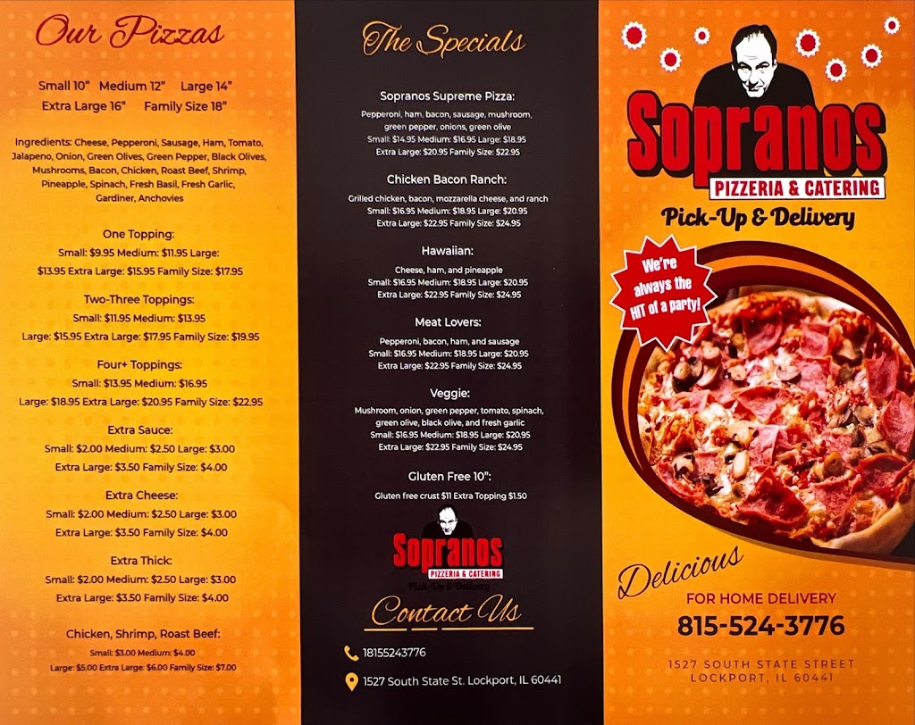 Sopranos Pizzeria & Catering | restaurant | 1527 S State St, Lockport, IL 60441, USA | 8155243776 OR +1 815-524-3776